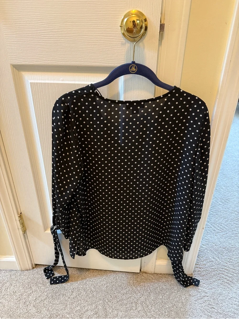 CeCe Black Top with White Polka Dots